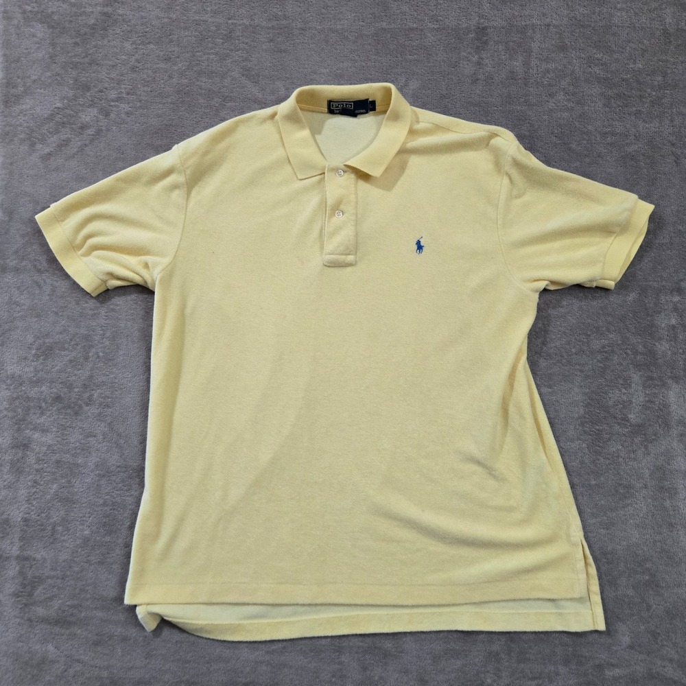 Polo Ralph Lauren Terry Cloth Polo Shirt Men Large Yellow Vintage Soft Retro 90s